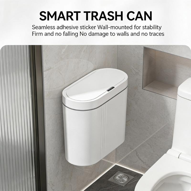 Pattumiera a Sensore Automatico da Parete per Bagno Cucina Chiusura Silenziosa Montaggio a Parete Plastica