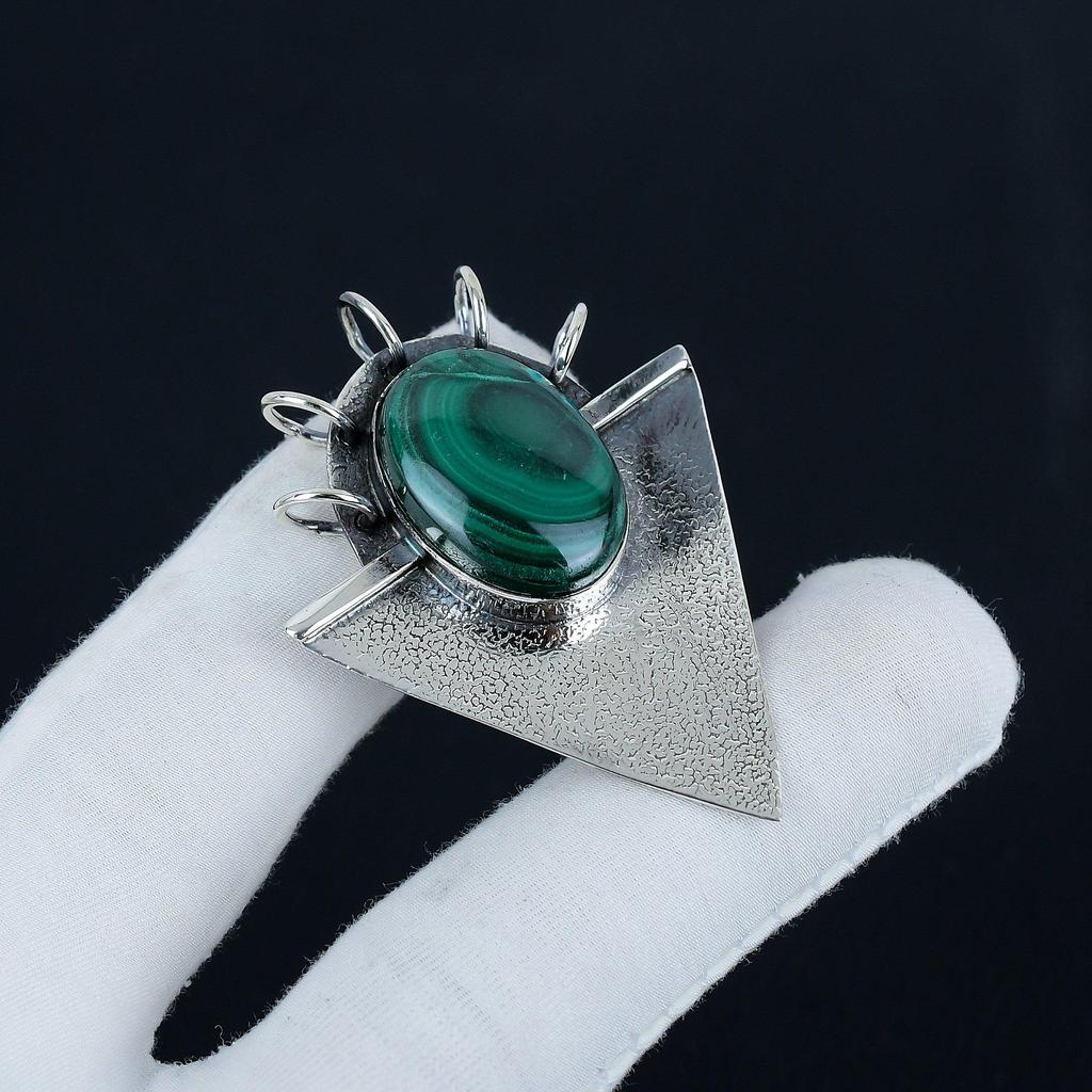 Natural Malachite Gemstone Silver Pendant in 925 Sterling Silver- Handmade Design, Everyday Wear Jewelry, Unique Pendant Wadding Gift