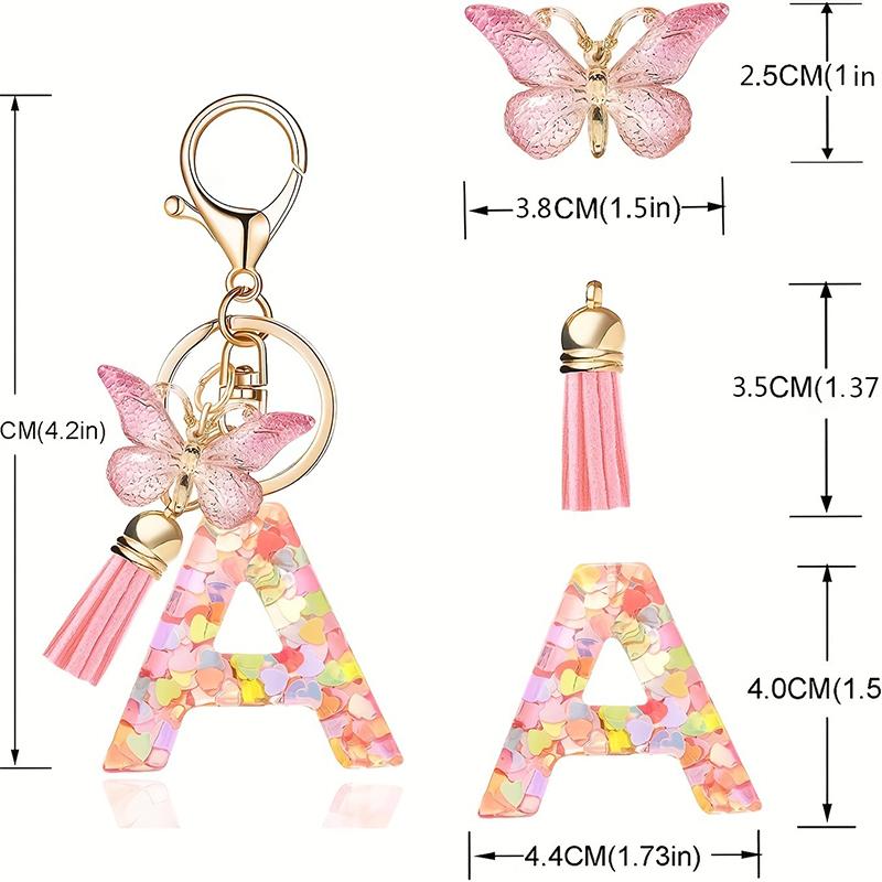 Pink Letter Keychain Heart Sequin Butterfly Tassel Keychain Epoxy Pendant Accessory For Women