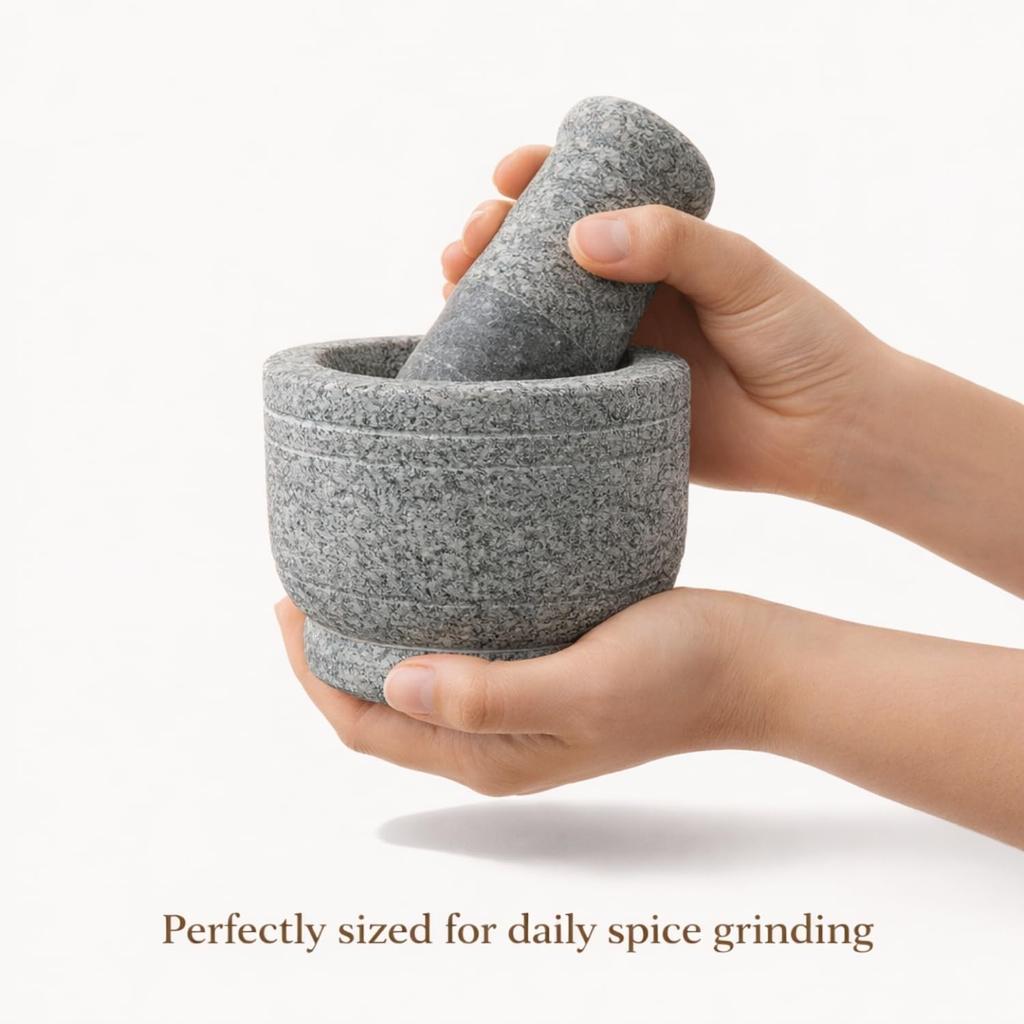 Granite Stone Mortar and Pestle Set for Kitchen | Handcrafted Okhli Musal for Grinding & Mixing | 4 inch