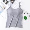 Women's  Tank Top With Integrated Bra Undershirt Adjustable Without Underwire Wide Straps Camisole Basic Cami Tanks Tops For Women