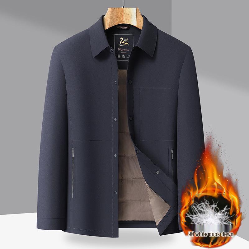 

Men s Lightweight Snap Button Down Jacket - 2025 Autumn/Winter Fashionable Business Outerwear 6XL for 115-125kg темно-синього кольору