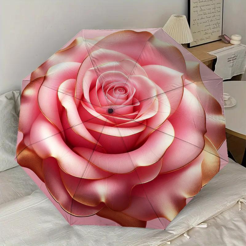 1PC Rose Petals Pattern Small Travel Compact Windproof Umbrella, Automatic Folding Umbrella, Automatic Open/Close ,Gift-139