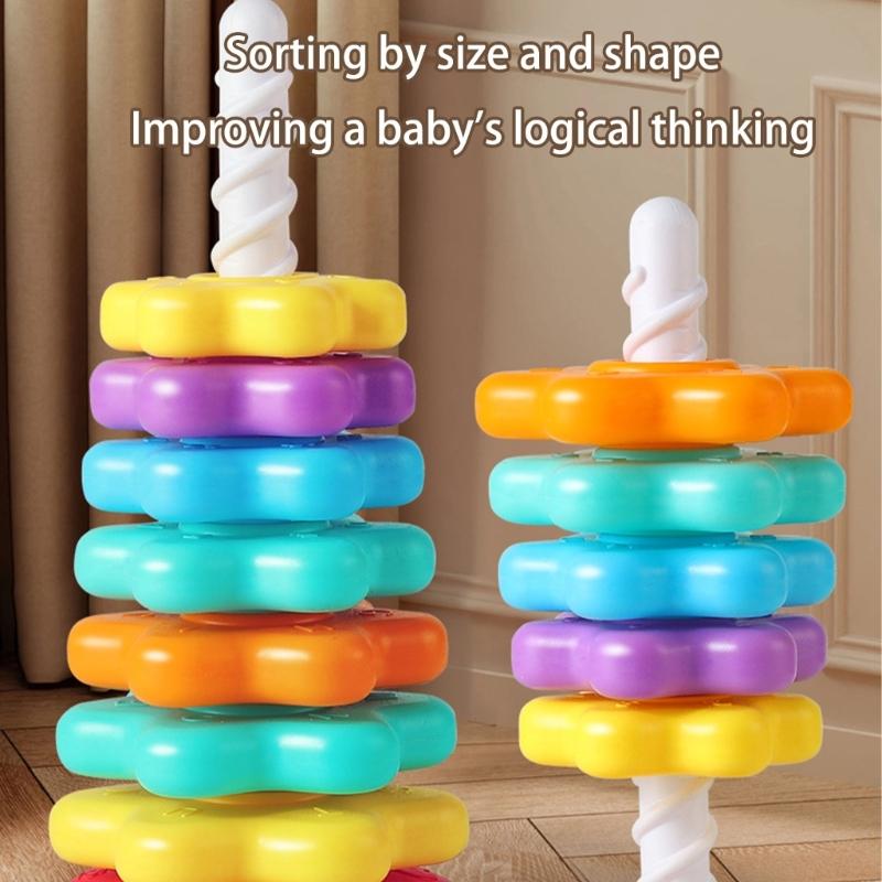 Interactive Rotating Stacking Tower Educational Toy for Toddler Motor Skill Building Colorful Color Sorting Activity Game