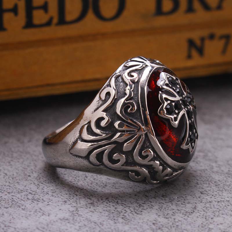 Mens Gothic Style Titanium Steel Cross Ring Personality Stainless Steel Men's Ring Men's Punk Style Ring Accessories