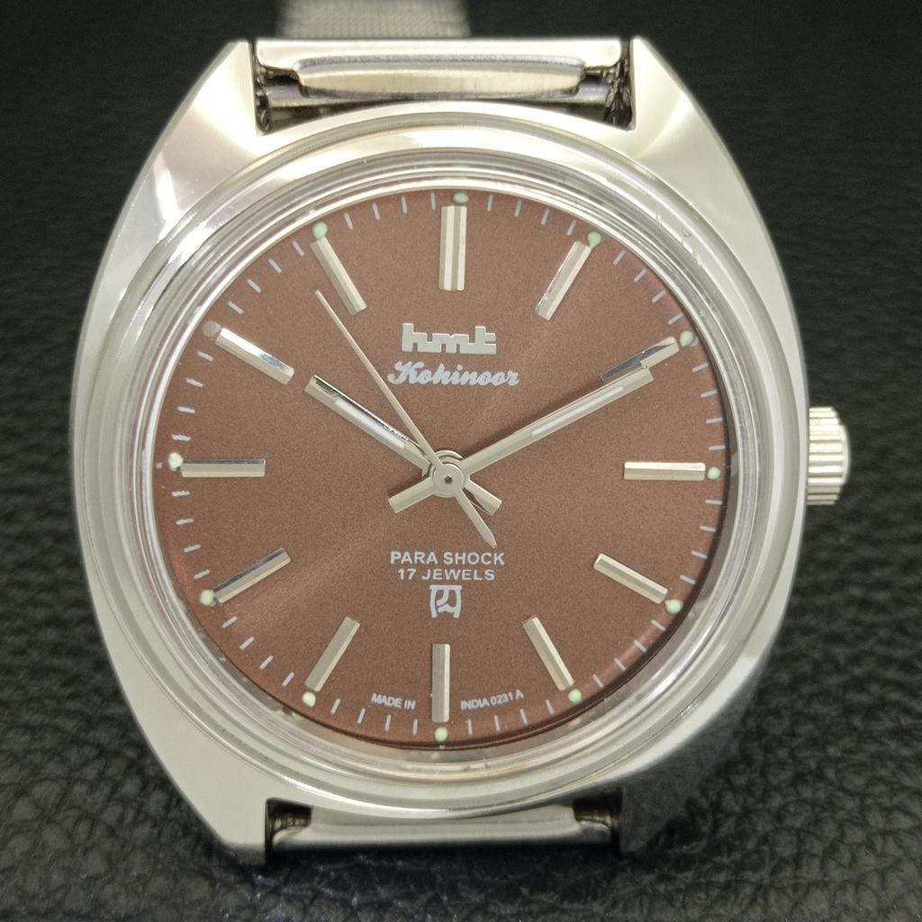 VINTAGE HMT KOHINOOR HAND-WINDING INDIAN MENS BROWN COLOR DIAL WATCH a441022-4 HT-a441022