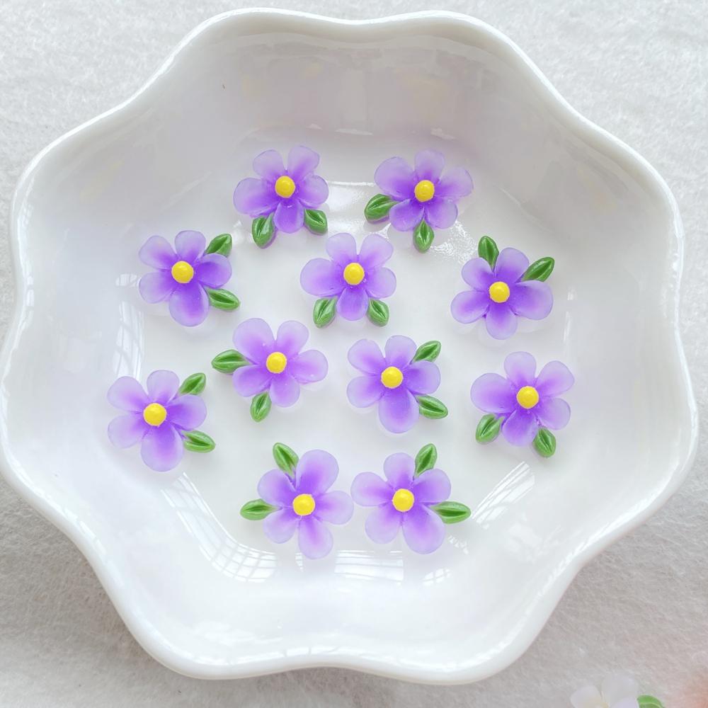 

50Pcs Cute Cartoon Mini Colored Flowers and leaves Nail Art Resin Designer Charms DIY Craft For Nail 3D Decorations Jewelry