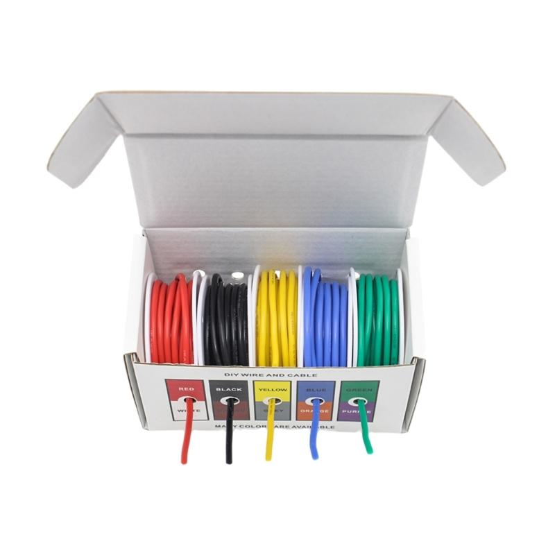 5 Spools Electrical Tinned Copper Wire Flexible Silicone Cable Suitable for Batteries and Electrical Connection