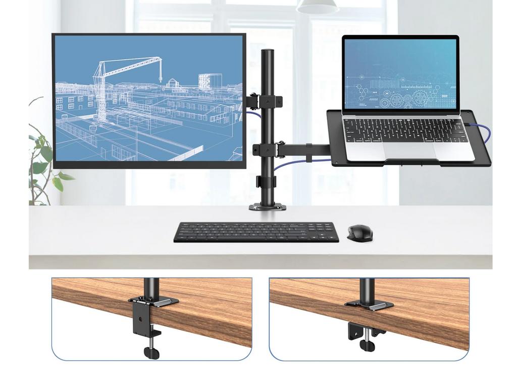 New Triadyn DuoMount Desk Mount for Monitor and Laptop Ergonomic Adjustable Swivel TRD-BLK-2ST-13"-32"