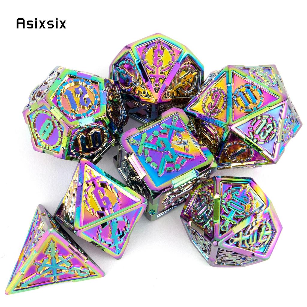 7 Pcs Colorful Double Swords Metal Dice Solid Polyhedral Dice Set Suitable for Role-Playing RPG  DND Pathfinder Board Game