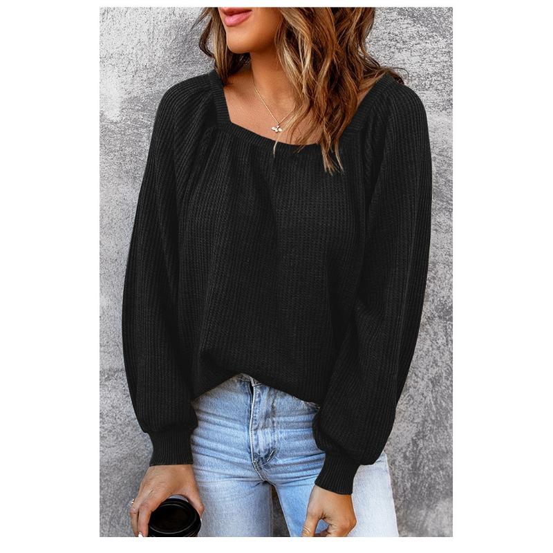 Women's Plus Size Autumn New Solid Color Square Collar Loose Casual Knitted Top