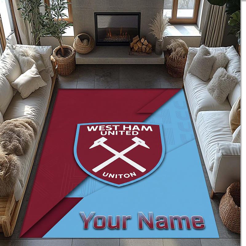 West Ham United FC Printed Crystal Velvet Rug Non‑Slip Crystal Velvet Carpet For Sofa Bedroom Indoor Home Decoration