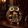 Wood Owl Sculpture Halloween Wooden Tabletop Centerpiece, 2D Flat Pumpkin Ghost Bat Figurine Skeleton Standing Table Sign for Party, Shelf, Desk Decor