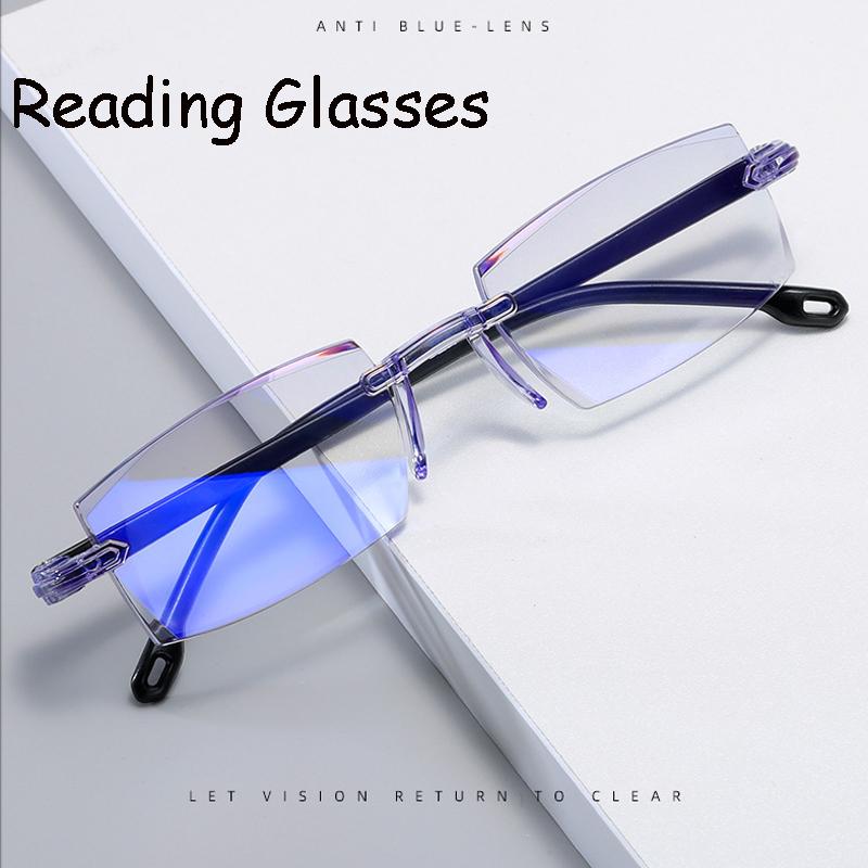 8Pcs Fashion Lightweight Reading Glasses Presbyopia Glasses Blue Light Blocking Glasses Rimless High-Definition Reading Glasses