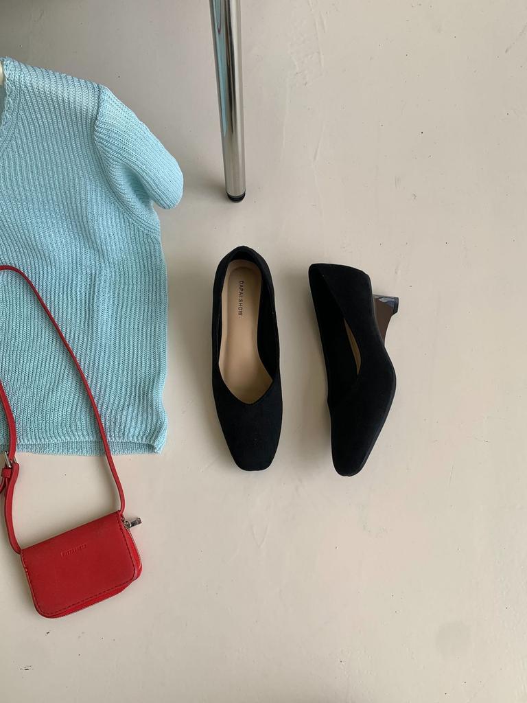 Damenschuhe mit quadratischer Spitze, Keilabsatz, Einzelne Schuhe, Abendschuhe 2025 neu, dünn, flachmündig, weiches Leder, dicke Sohle, erhöhend, Arbeitsdamenschuhe