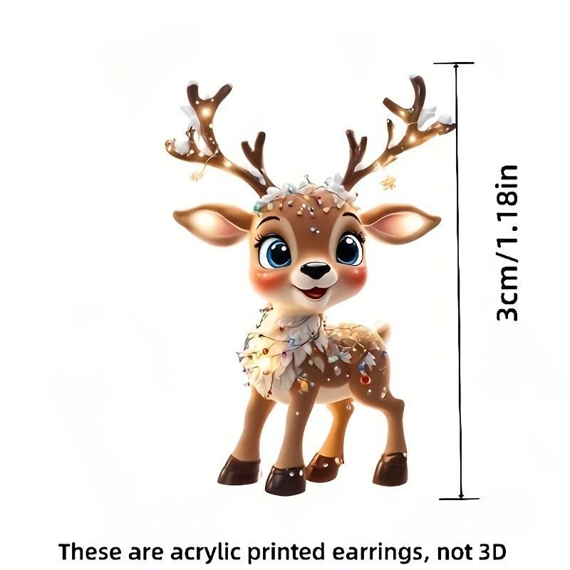 Christmas Cute Cartoon Earrings Elk Deer Animal Pendant Earrings Hook For Women Acrylic Dangle Earrings Party Gift