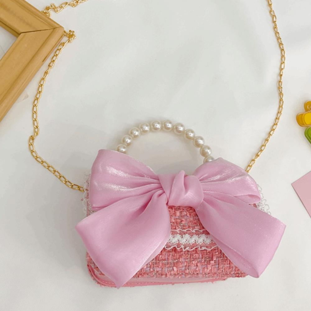 Fashion Synthetic Leather Princess Bag Pearl Decorated Handheld Pearl Handbag Children's Fashion Bag Girl