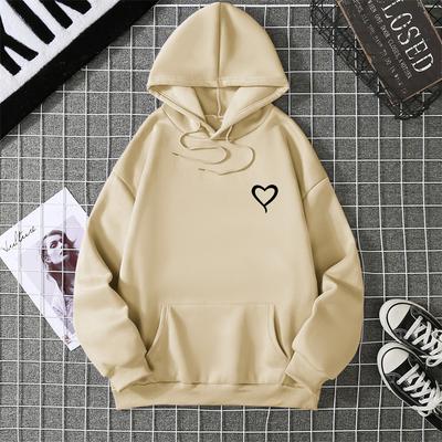Simplic Heart Print Women Sweatshirt Soft Casual Loose Vintage Female Hoodies Winter Warm Fleece Student Tops