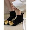 Pointed Kitten and Gold Button Short Boots Elastic Skinny Boots Socks Boots