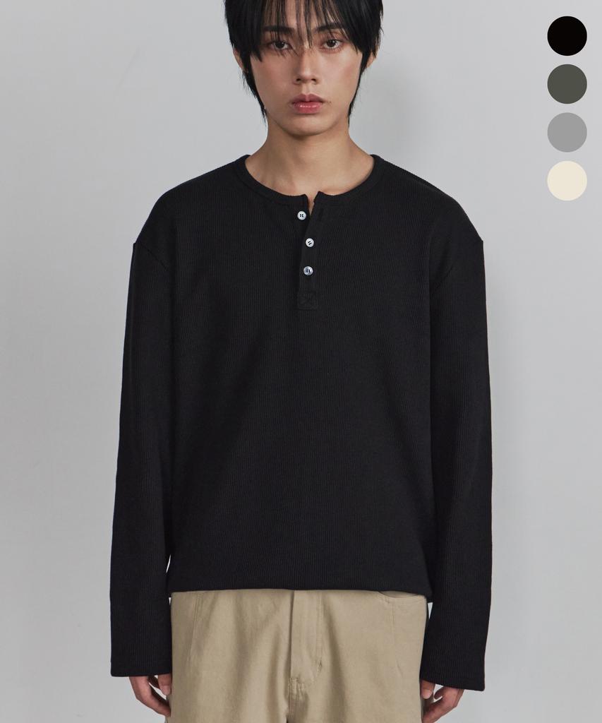 THE IDENTITY PROJECT Waffle Henley Neck Long Sleeve T-Shirt (4 Colors)