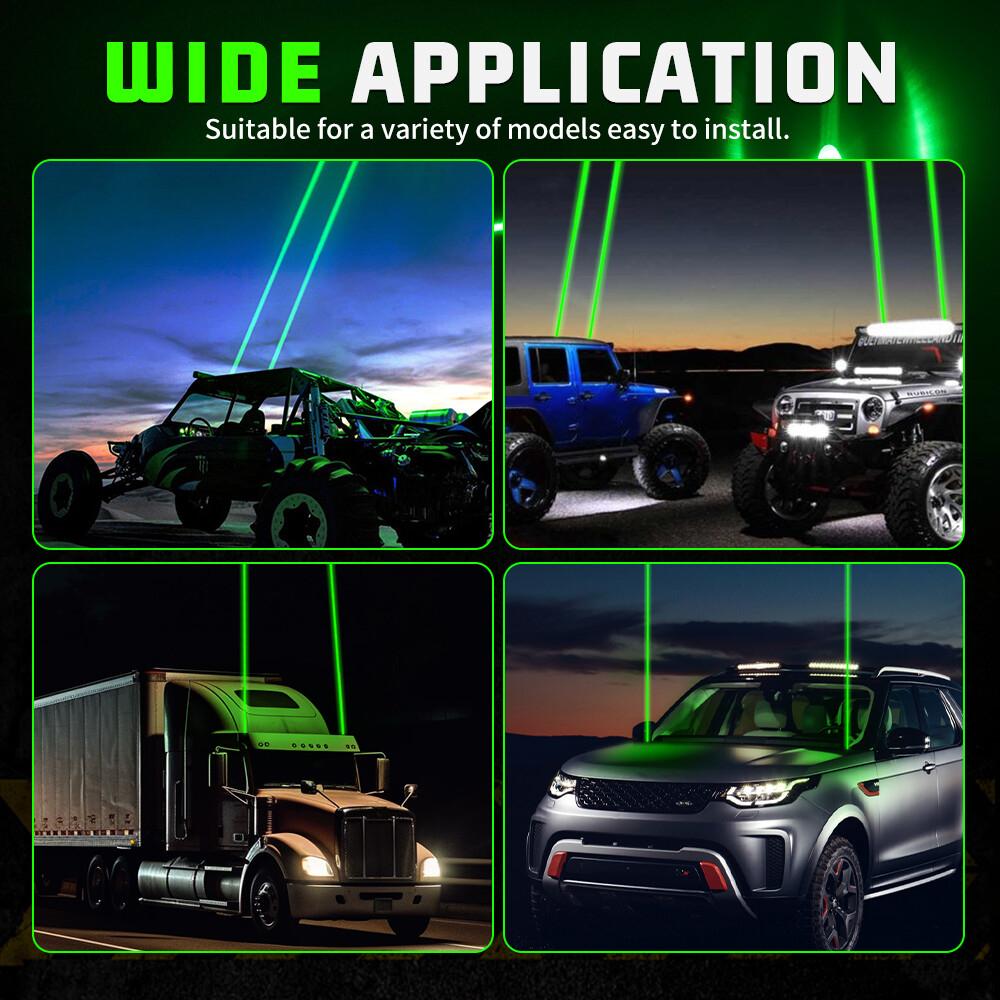 2x Laser Green LED Whip Light Whipless Antenna Remote For ATV UTV Can Am Polaris
