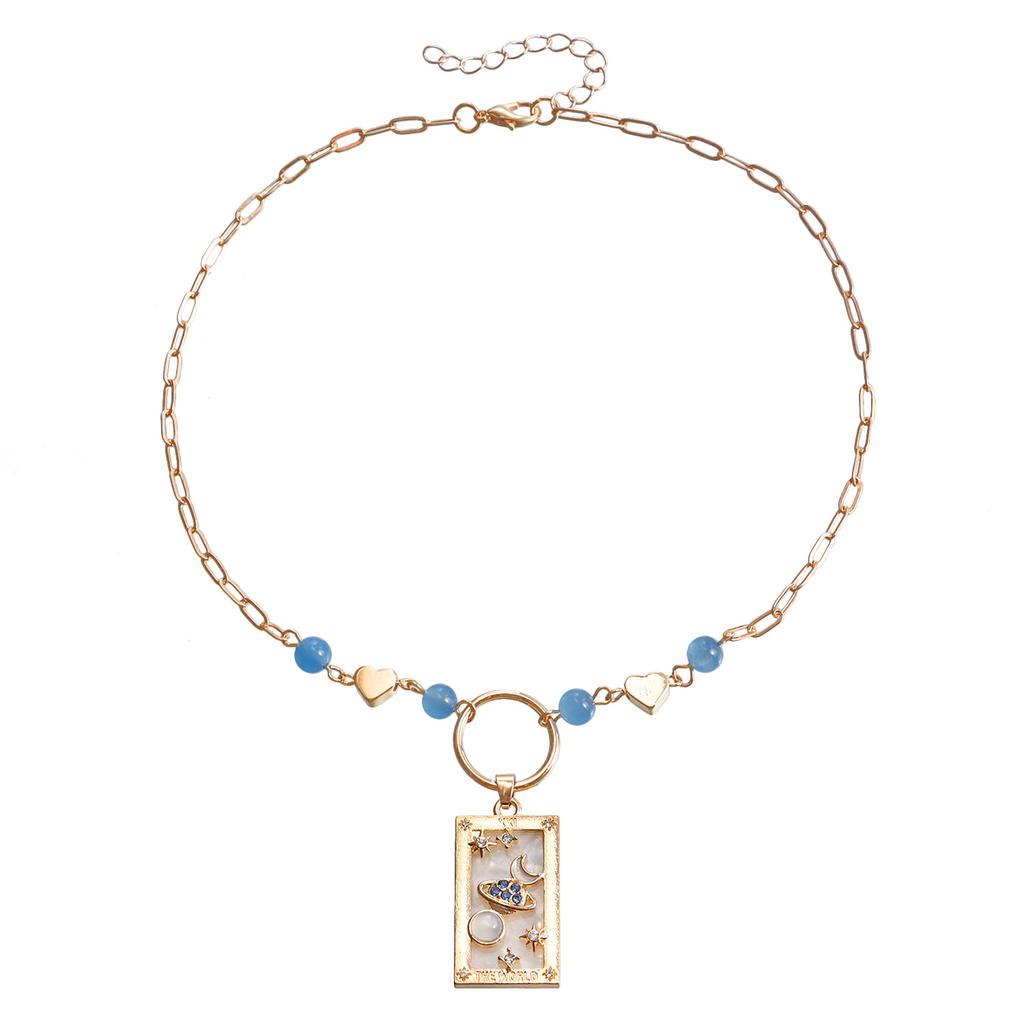 European and American ins retro popular hot-selling pendant jewelry, simple love rectangular tarot necklace sweater chain