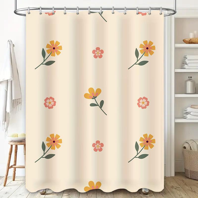 Vintage Floral Bath Shower Curtain Decorative Waterproof Fabric White Pink Yellow Flowers Design Size Customizable for Bathroom