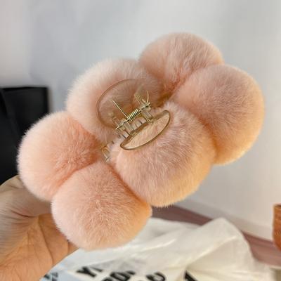 Rex Rabbit Fur Ball Large Hairpin Head Online Celebrity Cute Plush Catch Clip Hair Accessories Autumn and Winter Korean Hair Catch Headdress.