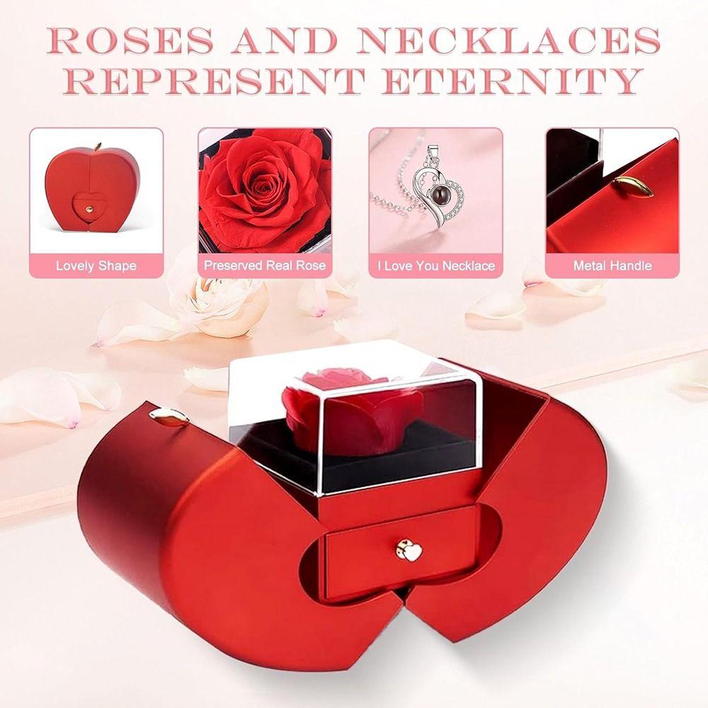 Apple Shape I Love You Necklace Romantic Jewelry Gift Box NEW Rose Flower Jewelry  Valentine's Day