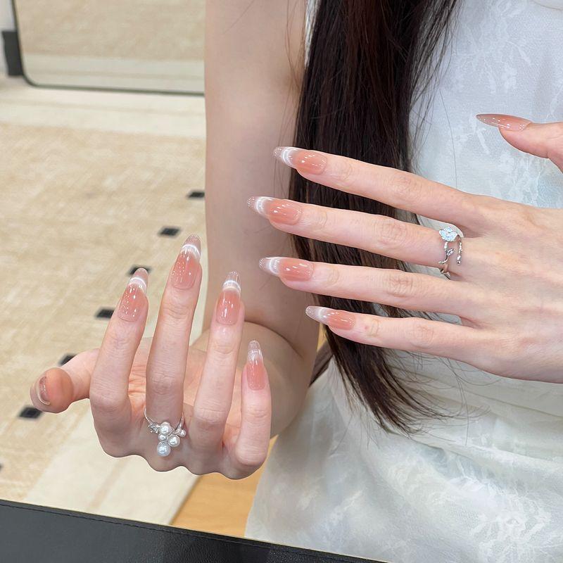 Ks Nail Art Wearable Nails Short Style 2026 New Model High-End Super Popular Cat Eye Handmade High-Quality Nude Color Stunning Nail Pieces