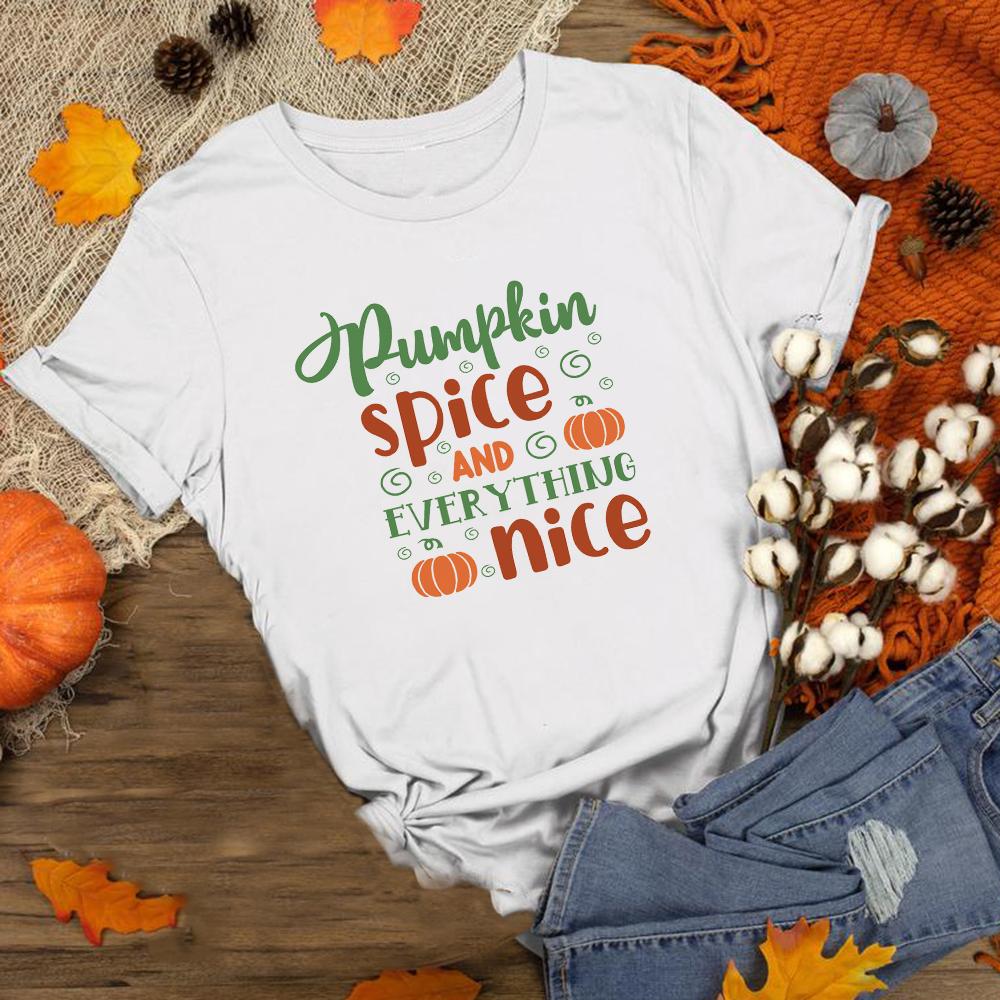 Happy Fall Pumpkin Halloween Day Graphic Tees Women Short Sleeve T Shirt Streetwear Aesthetic T