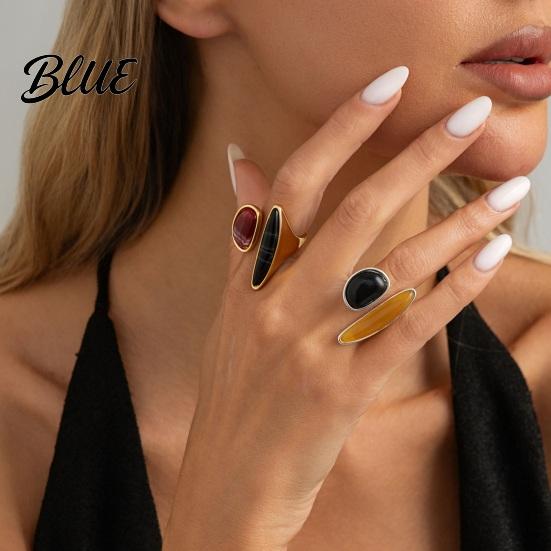 Resin Smudged Texture Ring Retro Style Finger Ring Adjustable Open