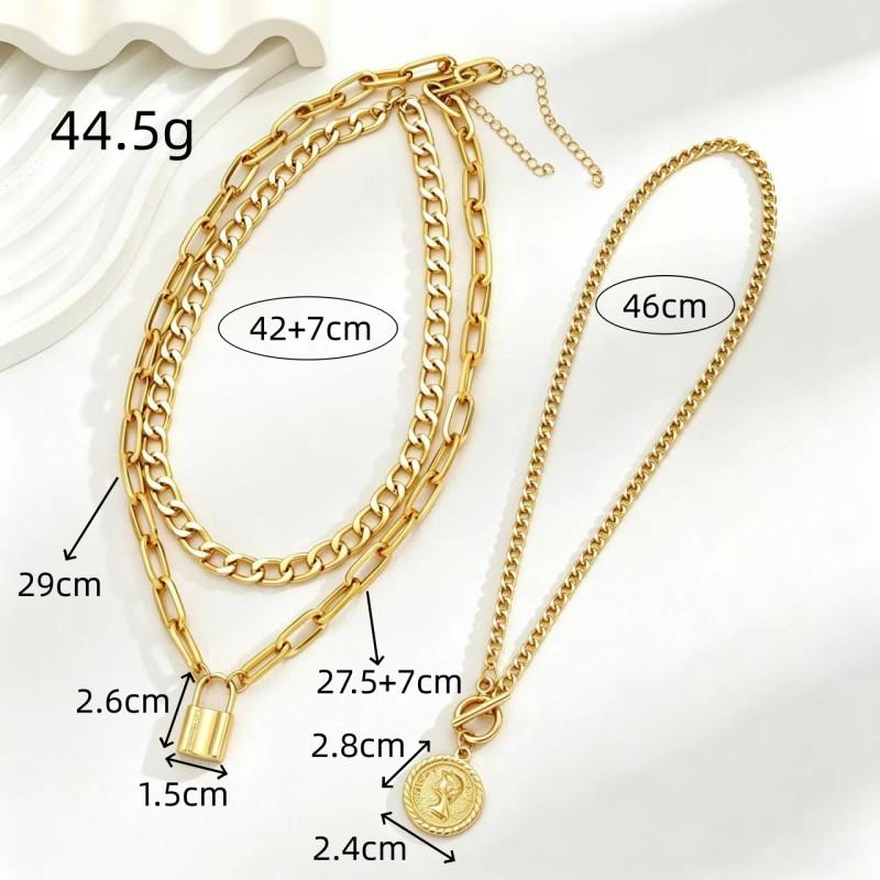 Luxury Style Womens Necklace Set 3-layer Round Pendant OT Clasp Fashion Jewelry