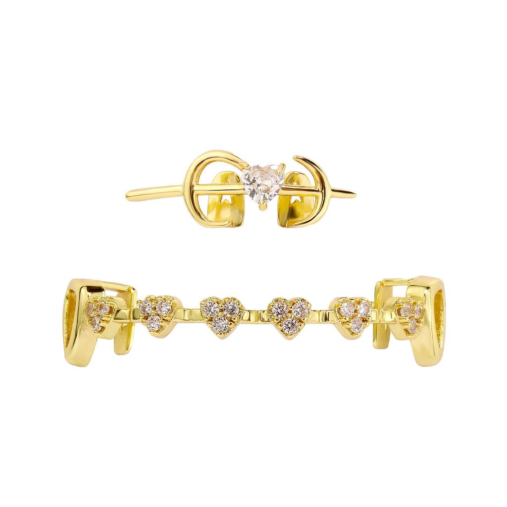 High-Quality Gold-Plated Dental Braces Micro-Inlaid Zircon Small Tiger Teeth Left-Right Symmetrical Sharp Teeth Set TEMU Hot Sale