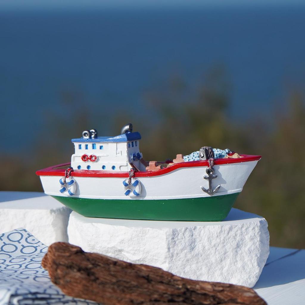 Painted Resin Small Boat Ornament for Home or Children's Room Decor, Seaside Travel Souvenir