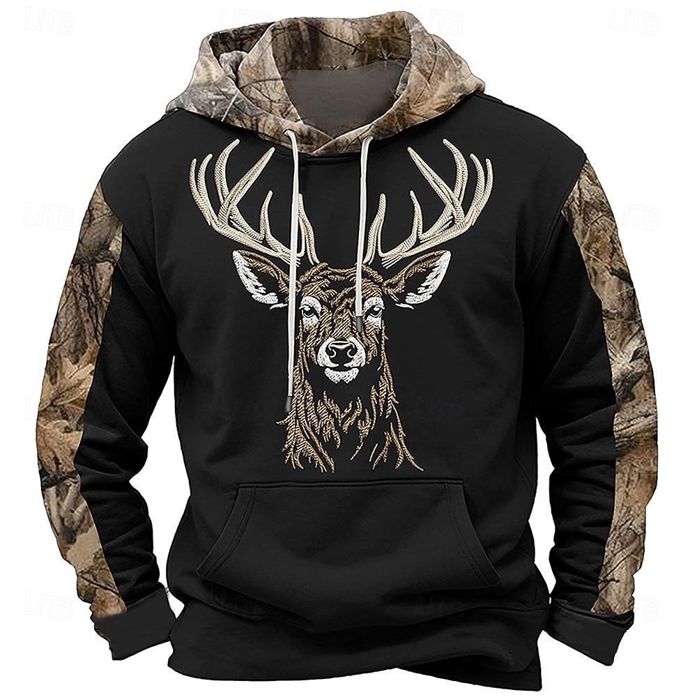 

Men s Cowboy Deer Hoodies Daily Casual Long Sleeve Hooded Vacation Sports Outdoor Streetwear Black Yellow Print Front Pocket Spring & Fall Designer XL