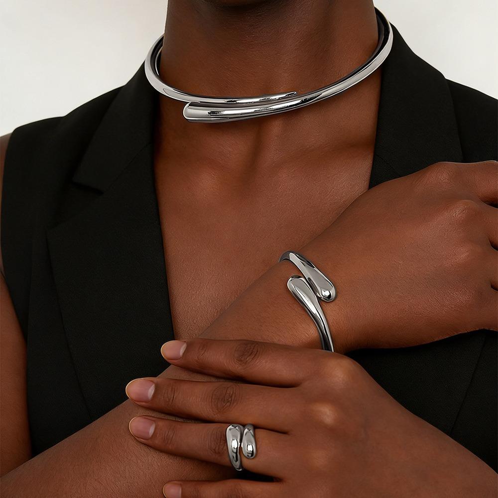 2/3 Stück Punk Wassertropfen Torques Choker Halskette Verstellbare Ringe Party Grunge Schmuckset Braut