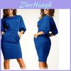 Elegant Women Fashion Sexy Fifth Sleeve Round Neck Pocket Bodycon Cocktail Dress