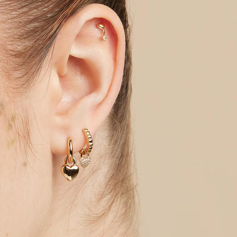 925 Silver Ear Needle Exquisite Heart Pendant Hoop Earrings Fashion Geometric Zircon Stud Earrings Women's Fine Jewelry