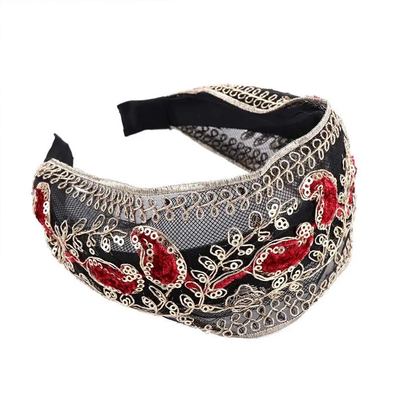 1PC Hollow Lace Flowers for Women Girls Sequins Bezel Headdress Wide Edge Fashion Headband Hair Hoop with Tooth