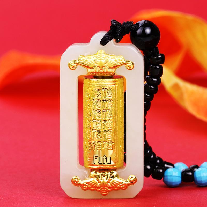 2026 Fortune Jade Gold Pendant: Black Jade and Hetian Gold-Tube Luck Charm Gift