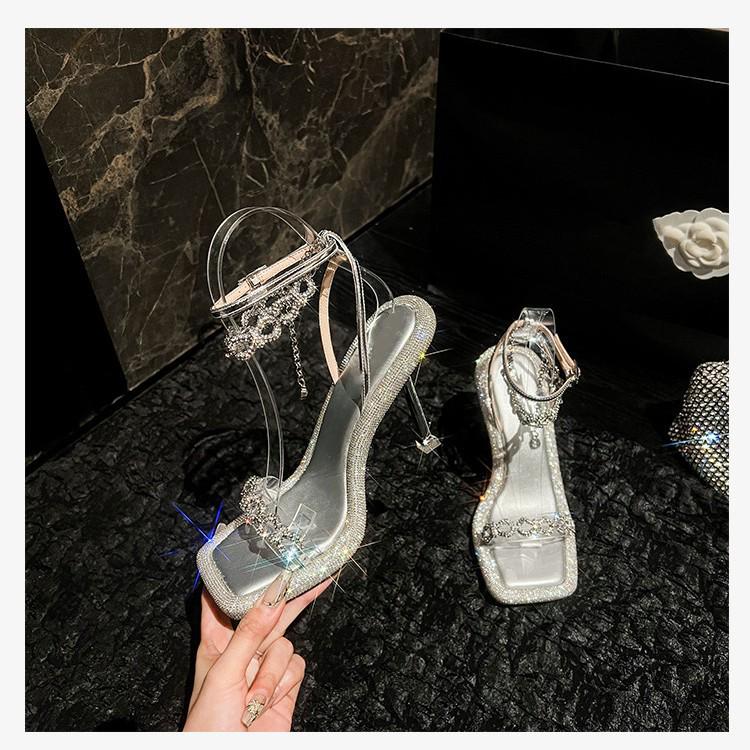 Starry Sky Rhinestone Stiletto High Heels - Versatile Sexy One-Strap Summer Sandals for Women