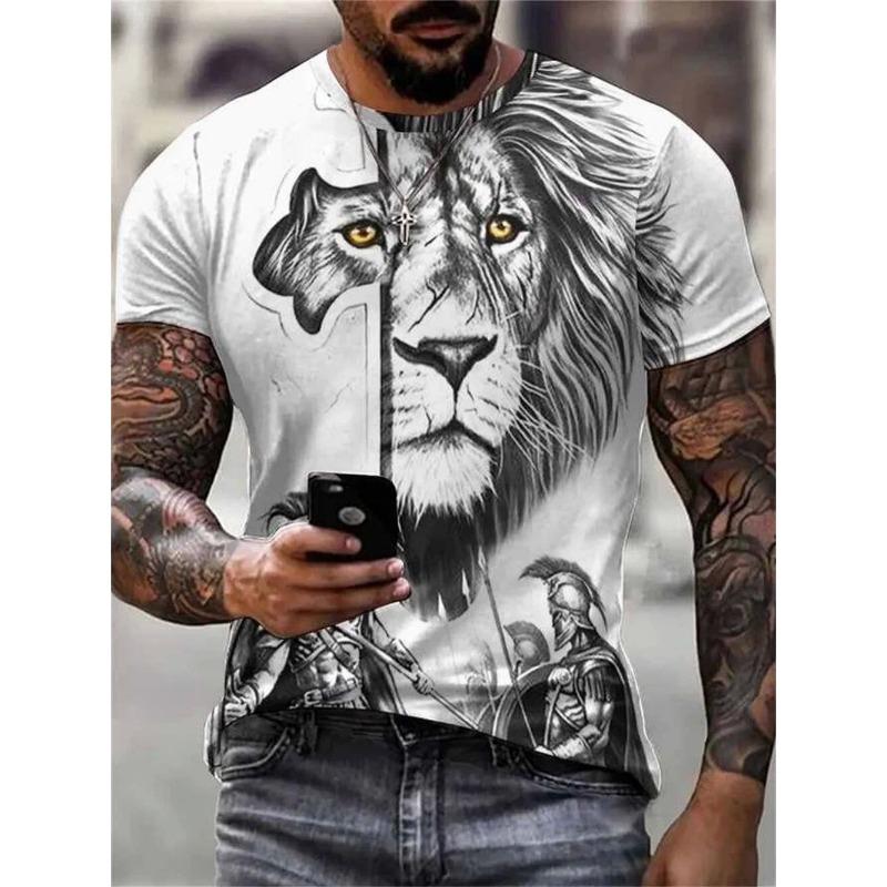 Loose fit 3D printed lion pattern T-shirt S