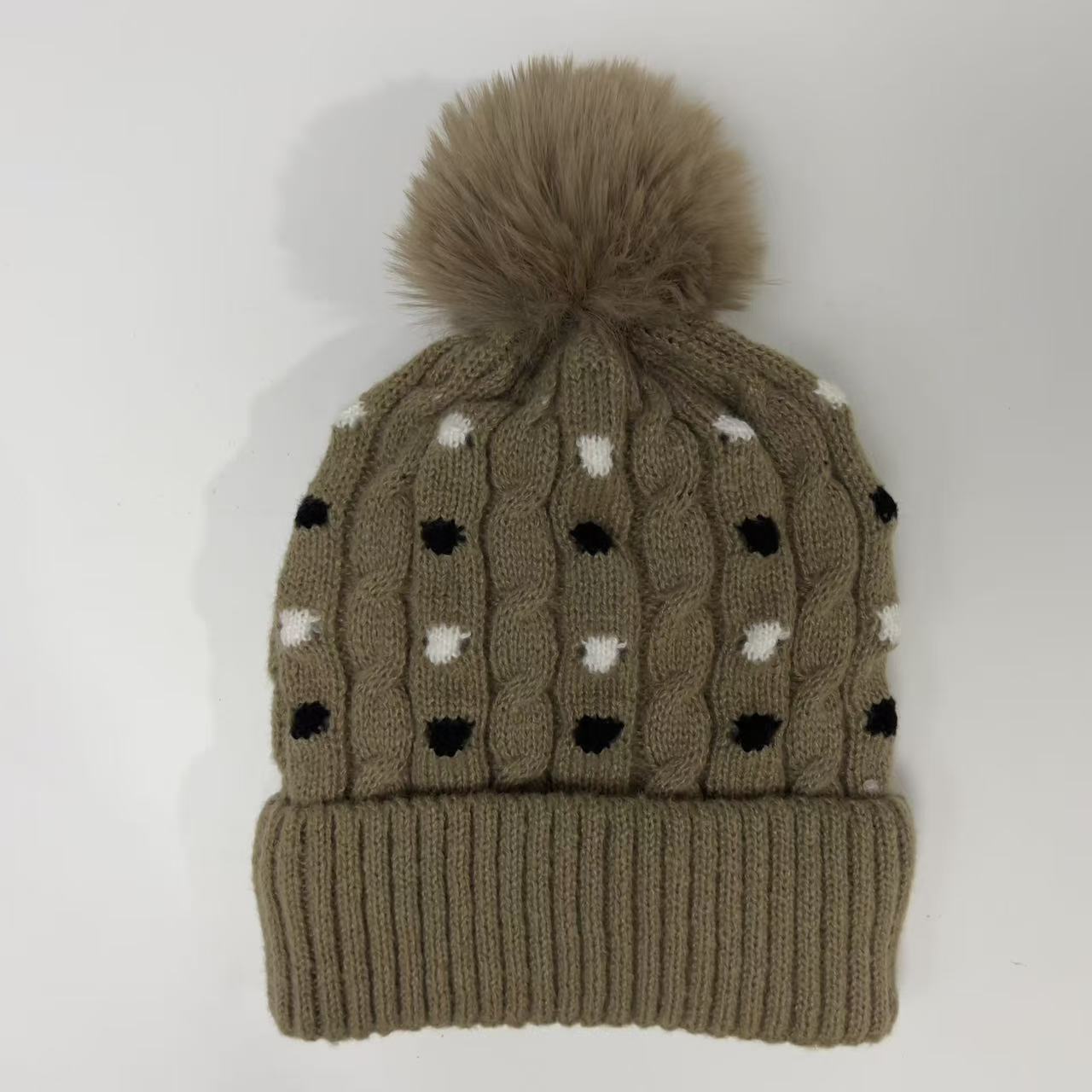 

Polka Dot Jacquard Knitted Hat Autumn and Winter New Style Woolen Hat for Men and Women Plus Velvet Thickened Warm Trendy and Versatile Hat one size