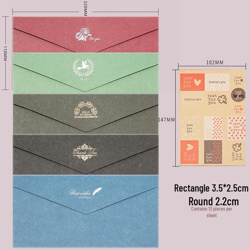 Retro Hot Stamping 5-Piece Envelope & Seal Set for Western-Style Greeting Cards and Qixi Festival Invitations