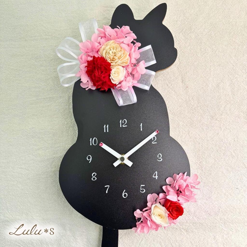 Day Black Cat Flower Clock Carnation Red Pendulum Wall Clock Cat Cat Cat Goods Cat Preserved Flowers W172XD45xH400mm Carnation Red Lulu's Mother's