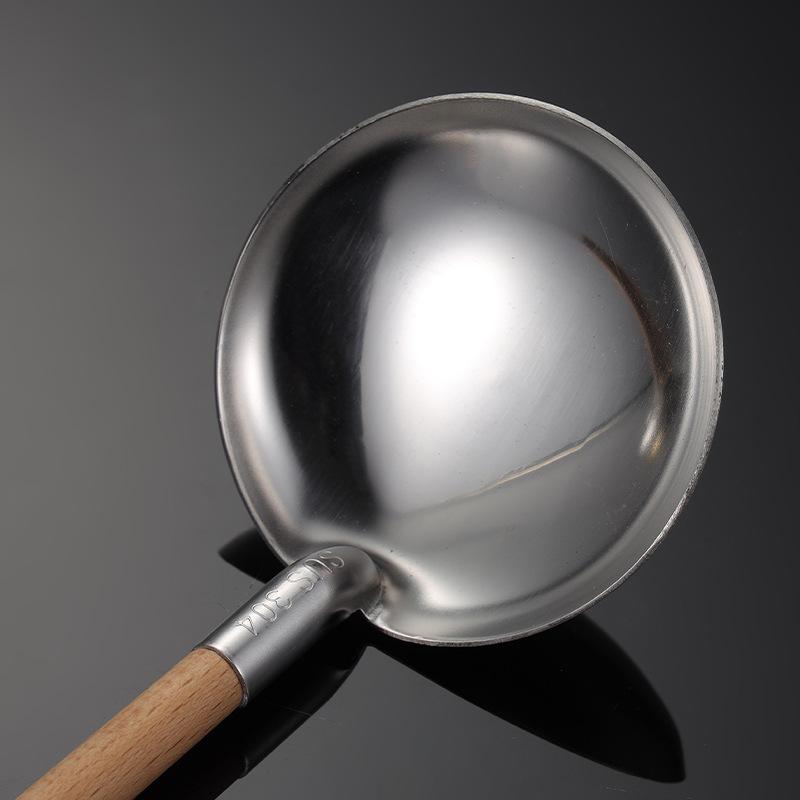 304 Stainless Steel Tableware Japanese Wooden Handle Soup Shell Colander Household Kitchen Gadgets Ramen Spoon Gold