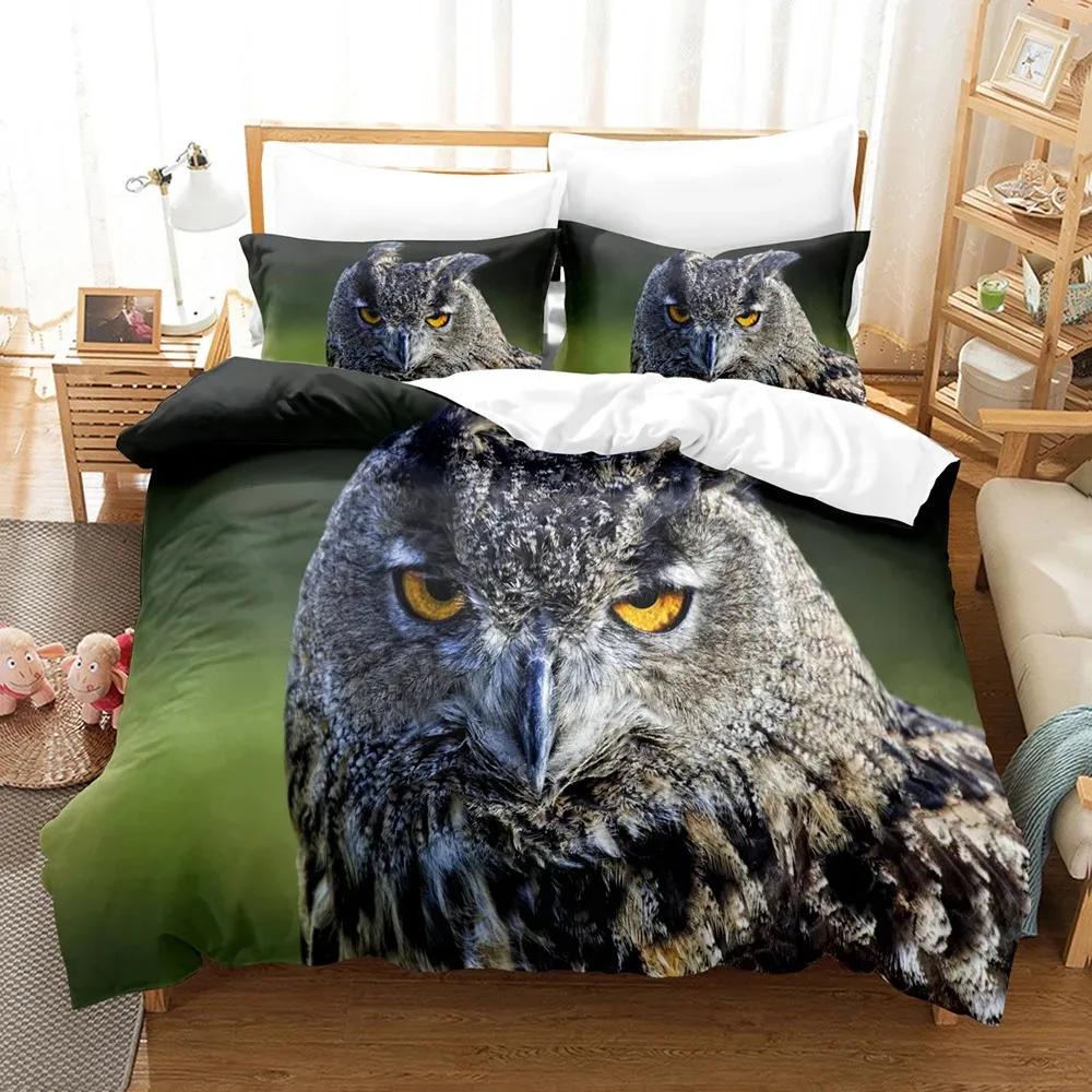Owl Duvet Cover Set King/Queen Size,lovely Baby Owl Quilt Cover On A Tree,cute Wild Animal Polyester Bedding Set for Boys Teens