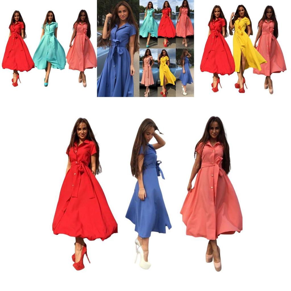 Elegante Abito Lungo da Donna con Opzioni Colorate in Tessuto Misto Cotone per l'Estate