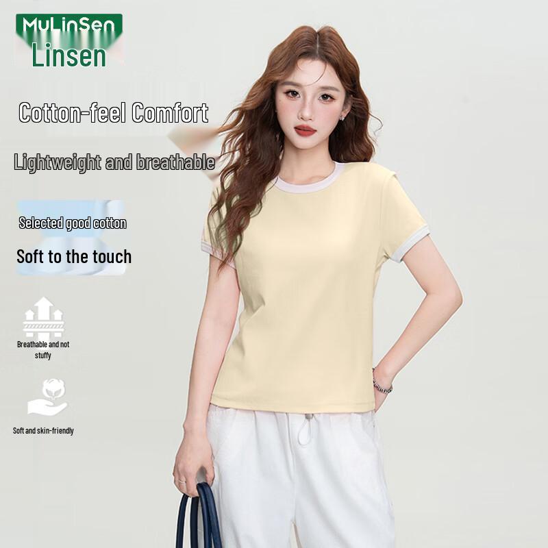MULINSEN Women s Round Neck Short-Sleeve Slim Fit T-Shirt L абрикосовый
